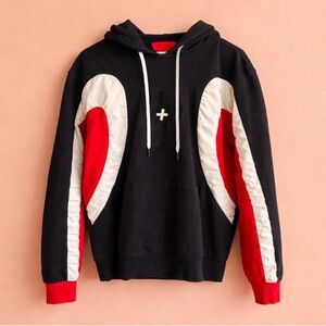 Vie + Riche Paris Panelled Hoodie Black Red White Size L